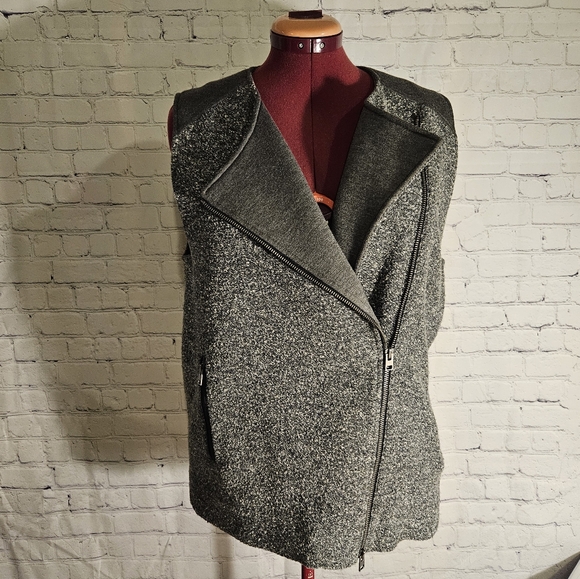 Club Monaco Boucle Grey/Melange Wool Moto Inspired Vest - Picture 7 of 12